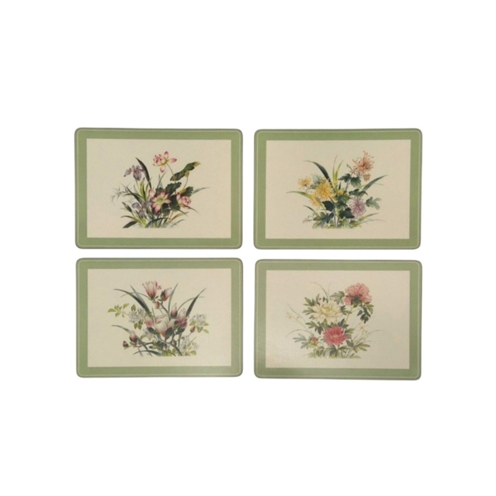 Pimpernel Vintage Green Ivory Floral Cork Back Mini Placemats Trivets (Set of 4)